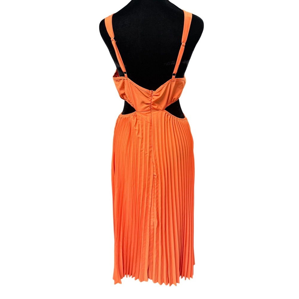 Orange Cut Out Pleated V-Neck Maxi Dress Sleeveless Summer Vacation Large Cruise - Picture 3 of 12